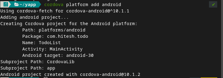 add android platform cordova