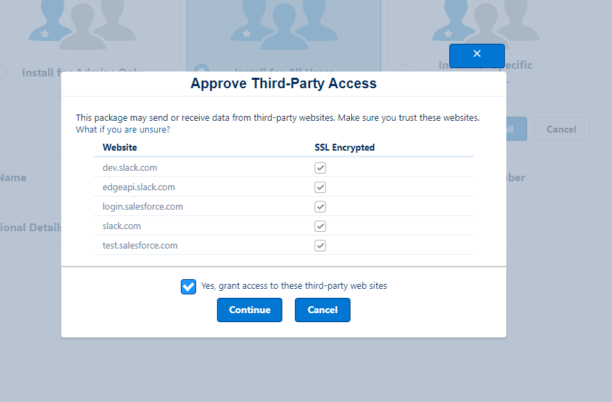 approving third party access salesforce + slack