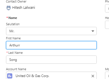 changing a contact name on salesforce 