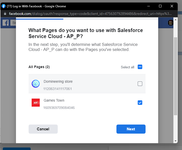 connecting a facebook page to salesforce for messenger integration