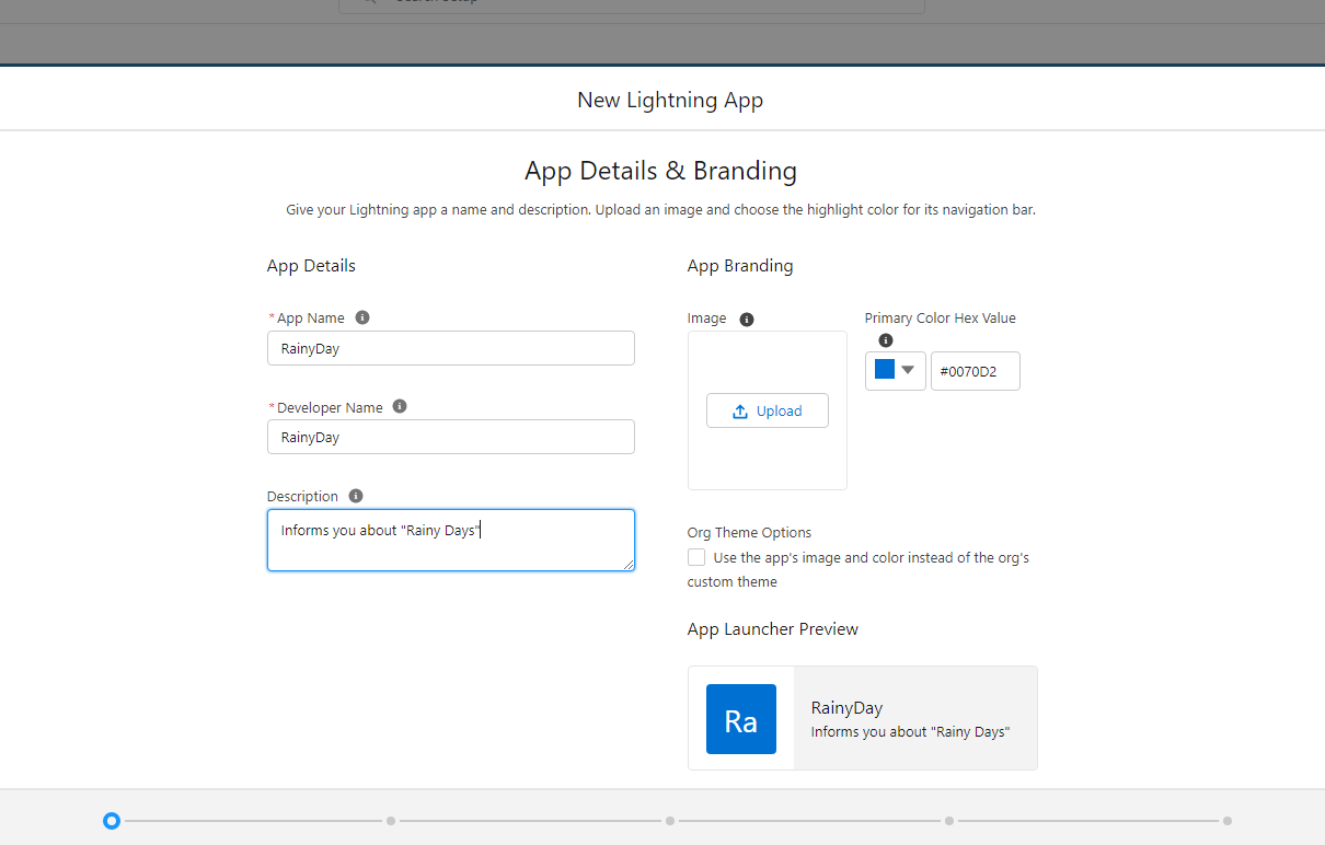 creating a new lightning app salesforce