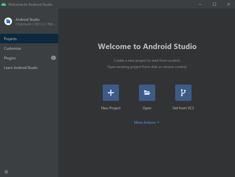 android studio main menu