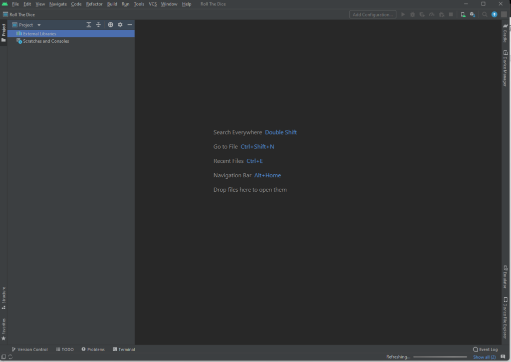 android studio main screen inside project