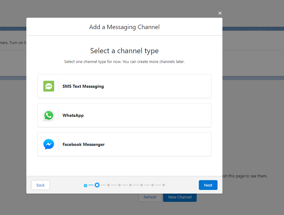 selecting a messaging channel type for salesforce