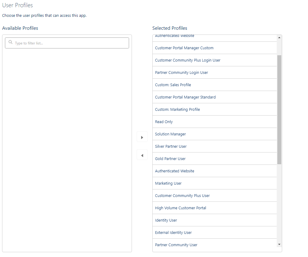 selecting user profiles for salesforce lightning apps