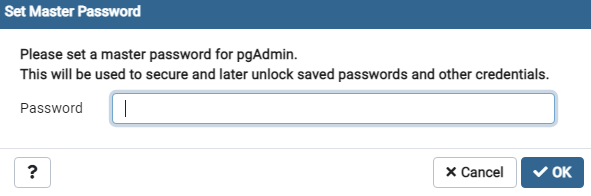 setting master password for pgadmin