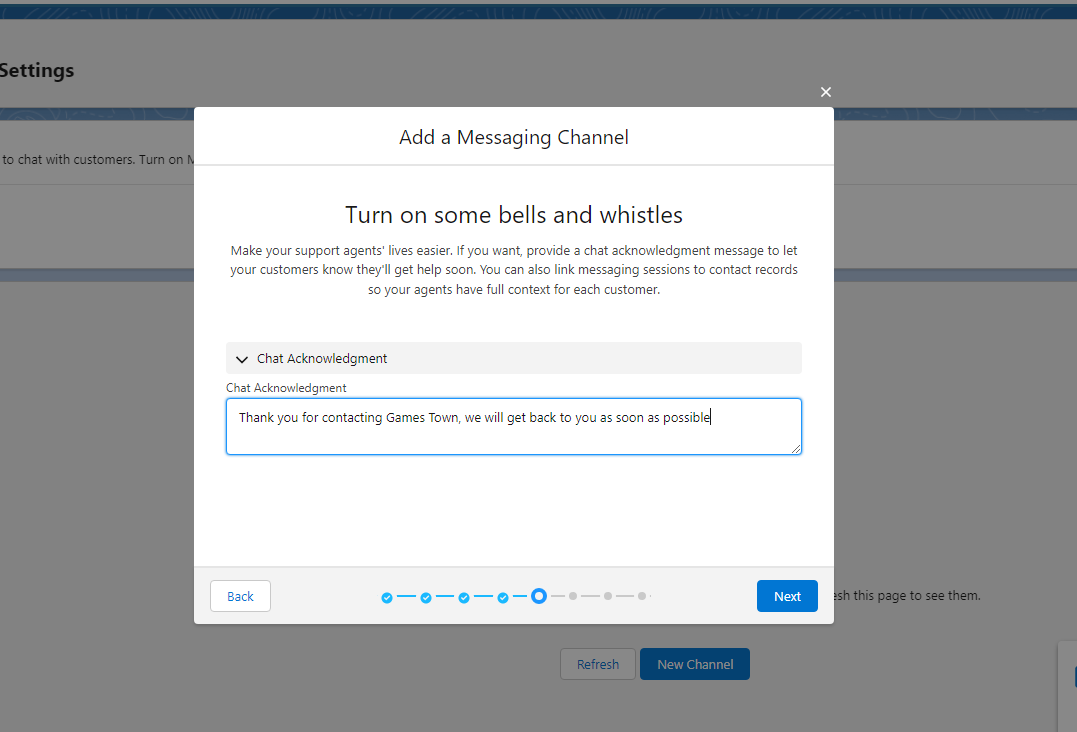 writing a default chat acknowledgement for the messenger channel